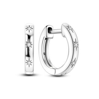 Crystal Star Silver Hoop Earrings