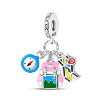 Silver Adventure Travel Kit Compass Backpack Map Charm