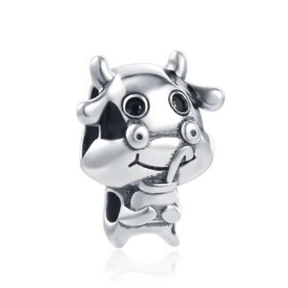Silver Cow Sipping Drink Charm