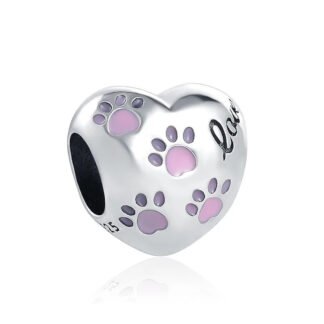 Pink Paw Prints Heart Charm