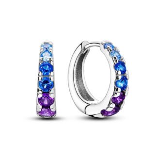 Blue Purple Crystal Silver Hoop Earrings