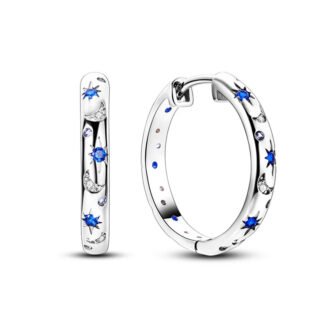 Crystal Moon Star Silver Hoop Earrings