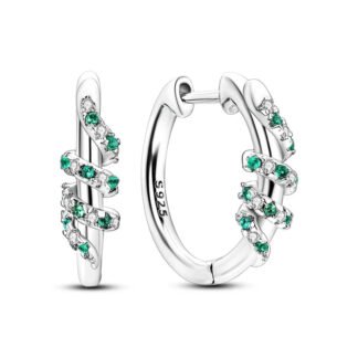 Green Crystal Silver Hoop Earrings