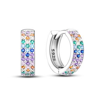 Rainbow Crystal Silver Hoop Earrings