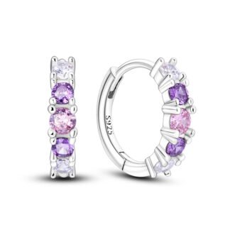 Pink Purple Crystal Silver Hoop Earrings