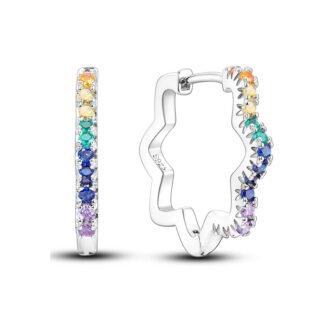 Rainbow Crystal Silver Hoop Earrings