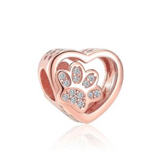 Rose Gold Heart and Animal Paw Print Charm