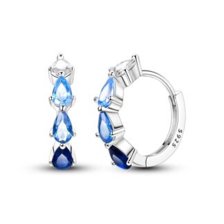 Blue Crystal Silver Hoop Earrings
