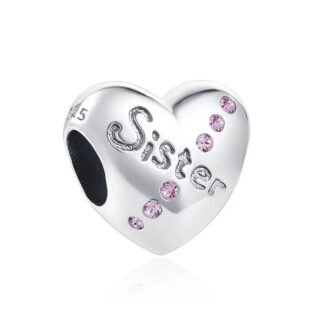 Sister Heart Pink Gems Charm