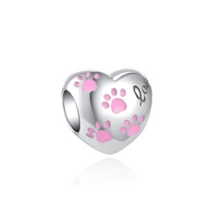 Heart Pink Paw Prints Charm