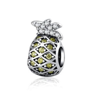 Silver Sparkle Pineapple Yellow Green Gems Charm