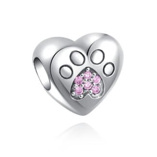 Sleek Heart Pink Gems Paw Print Charm