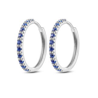 Blue Crystal Silver Hoop Earrings