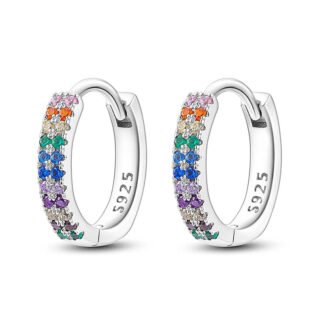 Rainbow Crystal Silver Hoop Earrings
