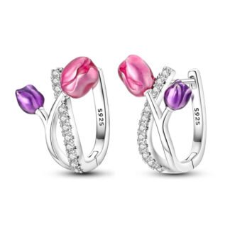 Tulip Flower Silver Stud Earrings