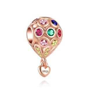 Rose Gold Mini Heart Colorful Hot Air Balloon Charm