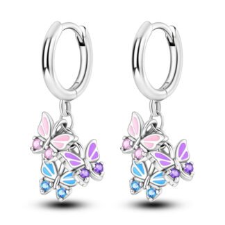 Crystal Butterfly Silver Hoop Earrings