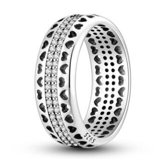 Crystal Hollow Heart Silver Ring