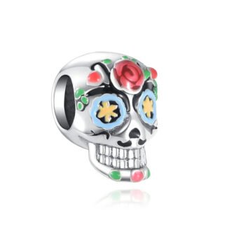 Dia De Los Muertos Colorful Mustache Sugar Skull Charm