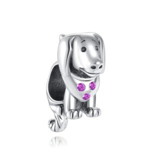 Dog Hound 3 Magenta Gems Charm