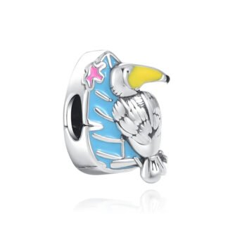 Parrot Resting on a Blue Leaf Charm