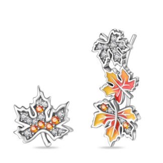 Autumn Maple Leaves Silver Stud Earrings