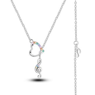 Heart Music Note Silver Necklace