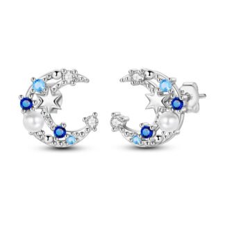 Crystal Moon Silver Stud Earrings