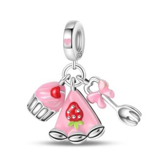 Pink Frosting Dessert Cake Slice Cupcake and Fork Charm