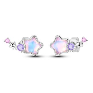 Pink Crystal Star Silver Stud Earrings