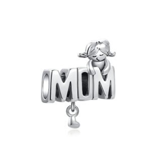 MOM Holding On White Heart Charm