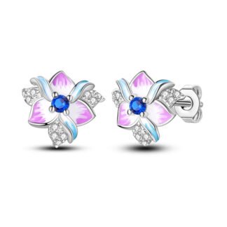 Crystal Flower Silver Stud Earrings
