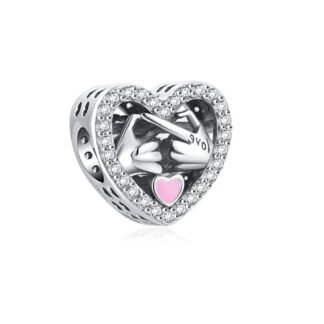 Hands Making Heart Sign Pink Heart Charm