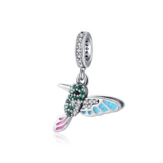 Green Hummingbird Blue Wings Charm