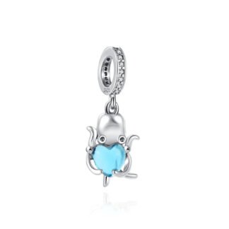 Octopus Blue Heart Charm