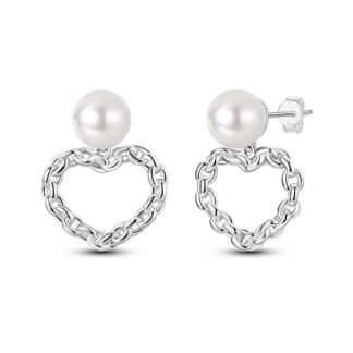 Heart Pearl Silver Stud Earrings