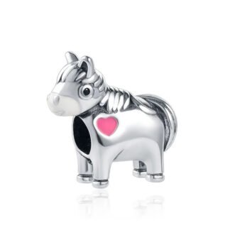 Silver Simple Pony Horse Pink Heart Charm