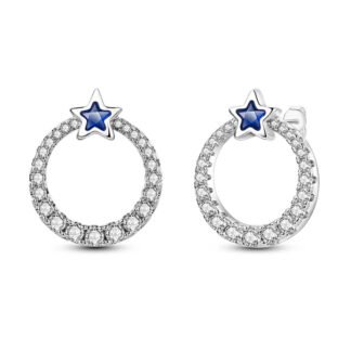 Round Charm Star Silver Stud Earrings