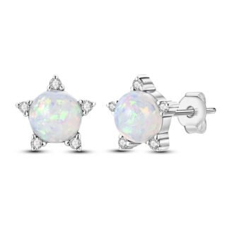Opal Star Silver Stud Earrings