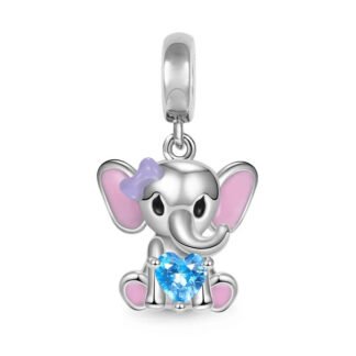 Cute Baby Elephant Purple Bow Blue Heart Gem Charm