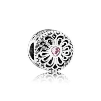 Pink Heart Gem Floral Details Charm