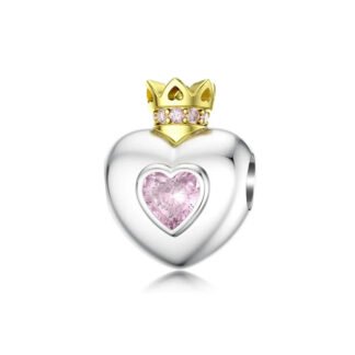 Golden Crown Pink Heart Gem Charm