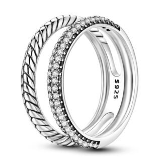 Crystal Double Layer Silver Ring