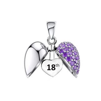 Closeable Opening 18th Heart Purple Gems Charm