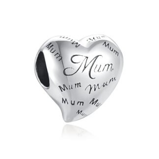 Silver Heart Mum Engraved Words Charm