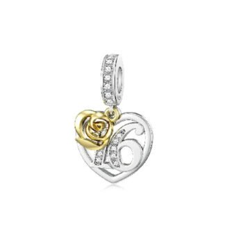 Heart 16 Gold Rose Charm