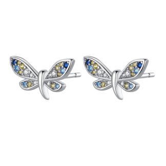 Crystal Dragonfly Silver Stud Earrings