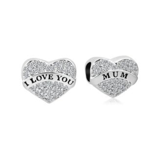 Silver Heart Sparkly Mum Charm