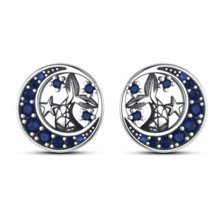 Crystal Moon Mermaid Tail Silver Stud Earrings