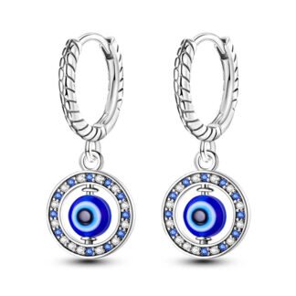 Evil Eye Silver Hoop Earrings